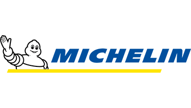 Logo featuring the Michelin Man waving next to the text "Michelin," with a blue and yellow design.