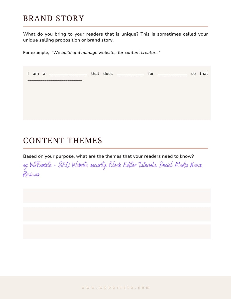 USP & Content Themes - blank & sample