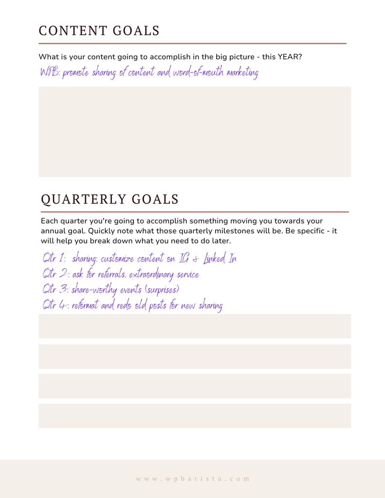 Annual & Quarterly Goals - sample & blank