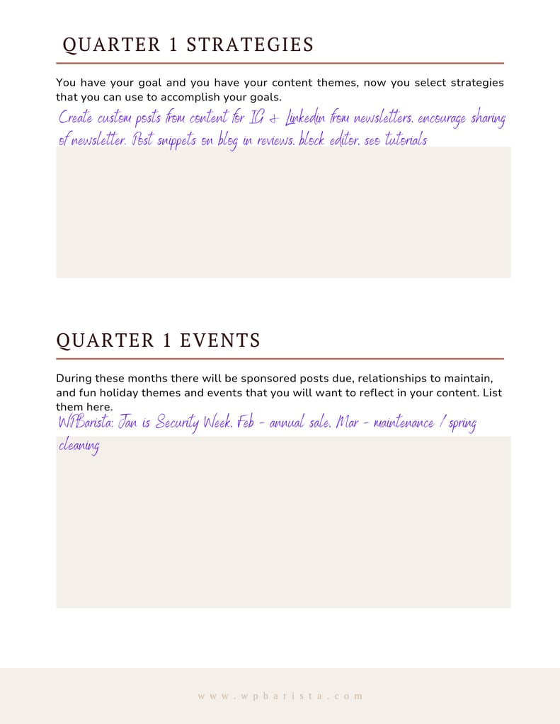 quarter 1 events & dates - sample & blank