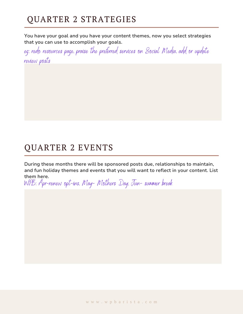 Quarter 2 events Examples