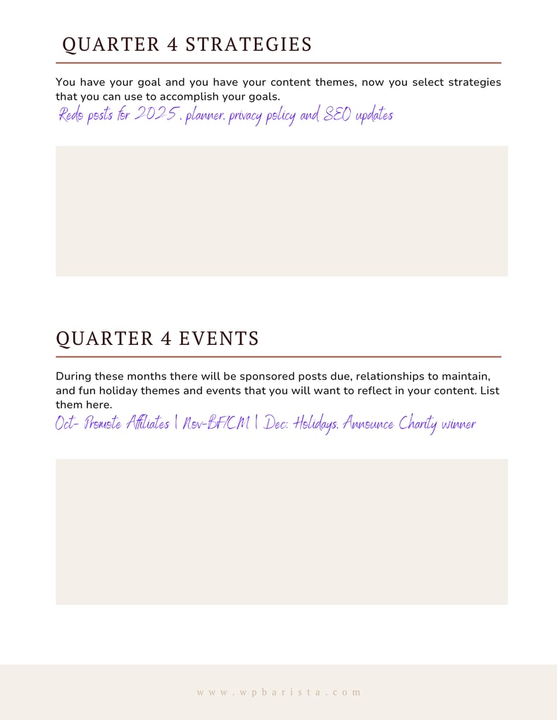 quarter 4 events sample