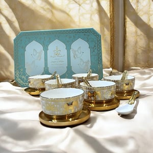 Royal Windsor Gold Plated Royal 18 pcs Soup Set with Metallic Plates, 6 Soup Bowls + 6 Plates + 6 Soup Spoons image 3