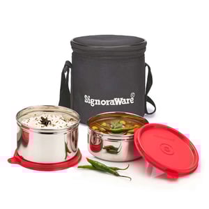Signoraware Executive Stainless Steel Lunch Box Set, Set of 2, Small - Red