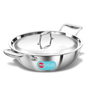 Hawkins Pro Deep-Fry Pan, Triply Stainless Steel Kadhai with Stainless Steel Handles and Stainless Steel Lid - 3.5 Litres (For 3–4 People)