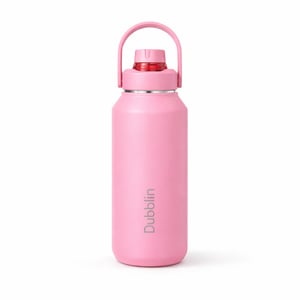 Dubblin Jumbo Vacuum Insulated Bottle, Large Sipper Bottles with Carry on Handles, Keeps Hot and Cold for Long Hours - Pink, 1800 ml