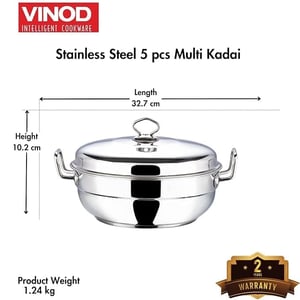 Vinod Stainless Steel Multi Kadai with 5 Plates - 26cm | 2 Idli, 2 Dhokla/Momos and 1 Patra Plates | Dhokla and Momos Steamer/Maker image 5