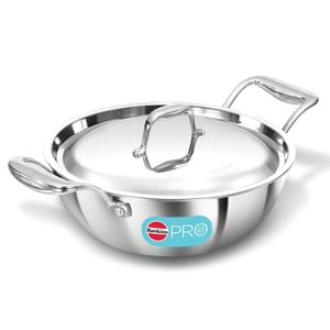 Hawkins Pro Deep-Fry Pan, Triply Stainless Steel Kadhai with Stainless Steel Handles and Stainless Steel Lid - 2.5 Litres (For 2–3 People)