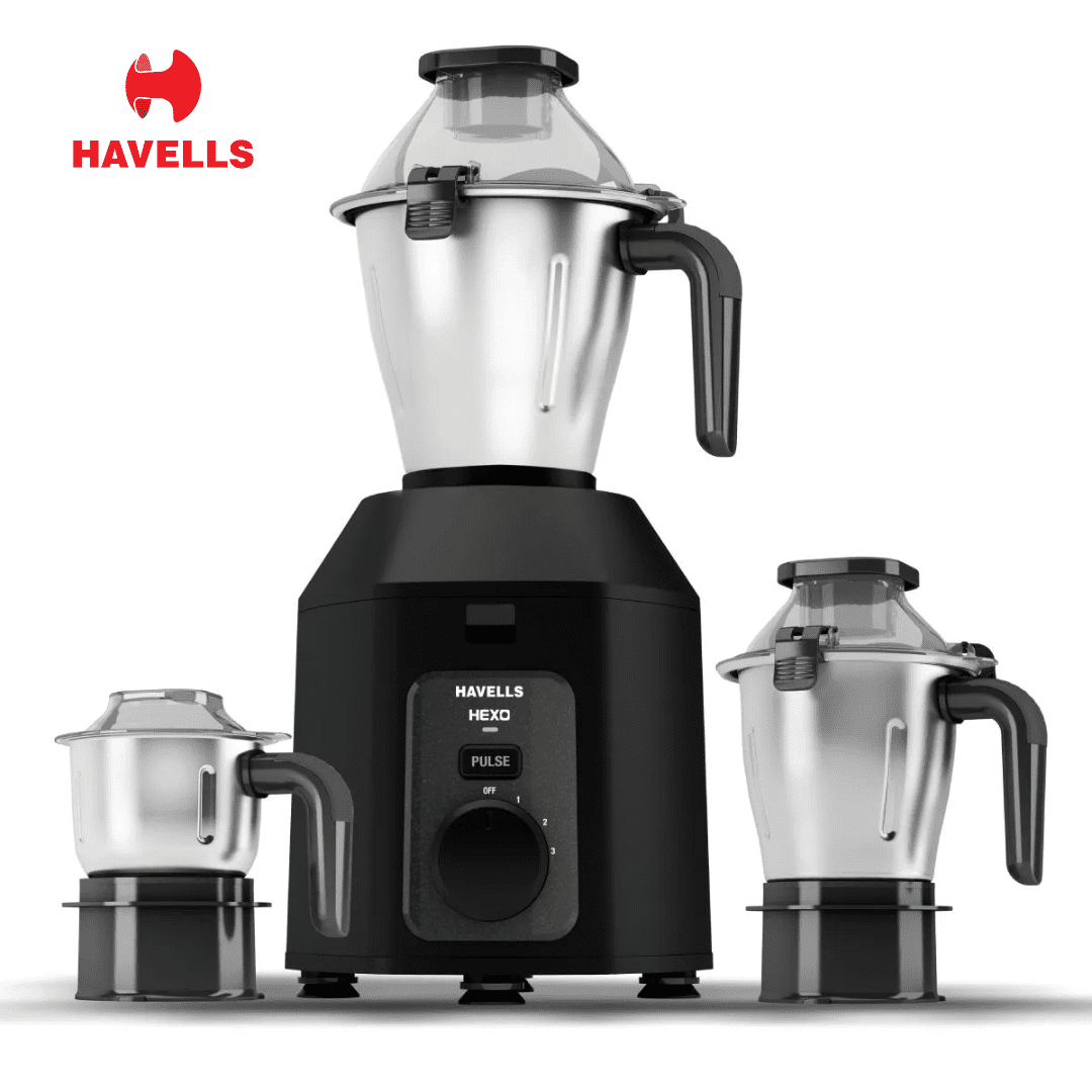 Havells Hexo Plus 1100 Watts Mixer Grinder with 3 Jars, Heavy Duty Mixer with 100 Mins of Continuous Run Time, 5+2 Years Warranty (Copy)