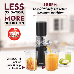 Borosil Easy Cold Press Slow Juicer, Most Compact Slow Juicer for Semi-Hards Fruits & Vegetables image 4