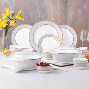 Borosil Premia Series 37 pcs Dinner Set, Made of Opalware, Excellent for Daily Utility - Kosima