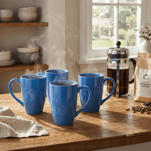 Tatva Porcelain 4 Pcs Mug Set, 300 ml Mugs suitable for Coffee and Teas - Design - 4