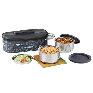 Borosil Carry fresh Lunch Box, Vaccum Insulated Leak Proof Containers - 2 Container Flat (Medium) image 2