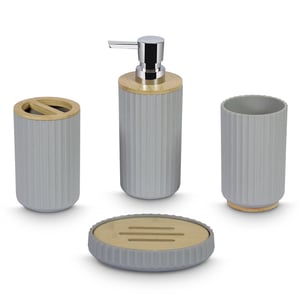 Freelance Portofino 4-Piece Bathroom Set,  Includes Soap Dispenser, Toothbrush Holder, Soap Dish & Tumbler, Stylish & Functional Bathroom Organizer Kit - Grey