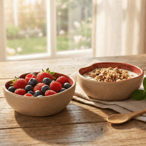 Tatva Organic Bowl Set, 2 Pcs Ceramic Bowl Set Ideal for Cereals & Snacks - Red