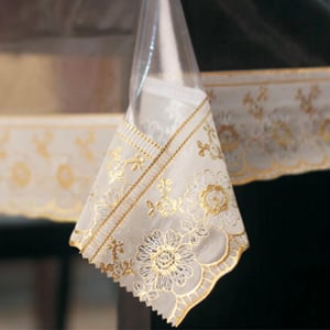 Freelance Table Cover Transparent, Durable, Waterproof & Easy-to-Clean PVC Sheet, Ideal for Dining Table Protection & Everyday Use - 60” x 36” (1.5M x 0.9M) : Centre Table, Golden - White Lace