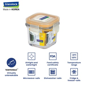GLASSLOCK CLASSIC AIRTIGHT TEMPERED FOOD CONTAINER - SQUARE - 120 ML, Leak Proof, BPA Free, Microwave & Freezer Safe & Airtight image 3