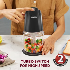 Borosil Chef Delite 260 Watts Electric Chopper for Kitchen, Twin Blade Technology, 500 ml 'chop-n-store' plastic bowl with lid, Vegetable Chopper, Cutter, Chop, Mince, Dice, Whisk, Blend, Black image 5