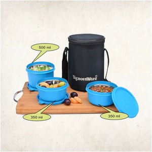Signoraware Monarch Executive Medium Microsafe Steel |Microwave Safe Lunch Box (3 Stainless Steel Containers + Insulated Bag) (500ml+350ml+350ml) , Set of 3 | Office Series image 2