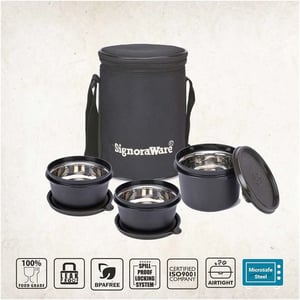 Signoraware Monarch Executive Medium Microsafe Steel |Microwave Safe Lunch Box (3 Stainless Steel Containers + Insulated Bag) (500ml+350ml+350ml) , Set of 3 | Office Series image 15