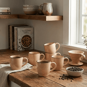 Tatva Cutting Chai Tea Cups, 6 Pcs Ceramic Tea Cups Set, 175 ml Capacity - Design-4