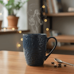 Tatva Embossed Ceramic Mug, 300 ml Capacity, Ideal for Coffee and Teas - Blue