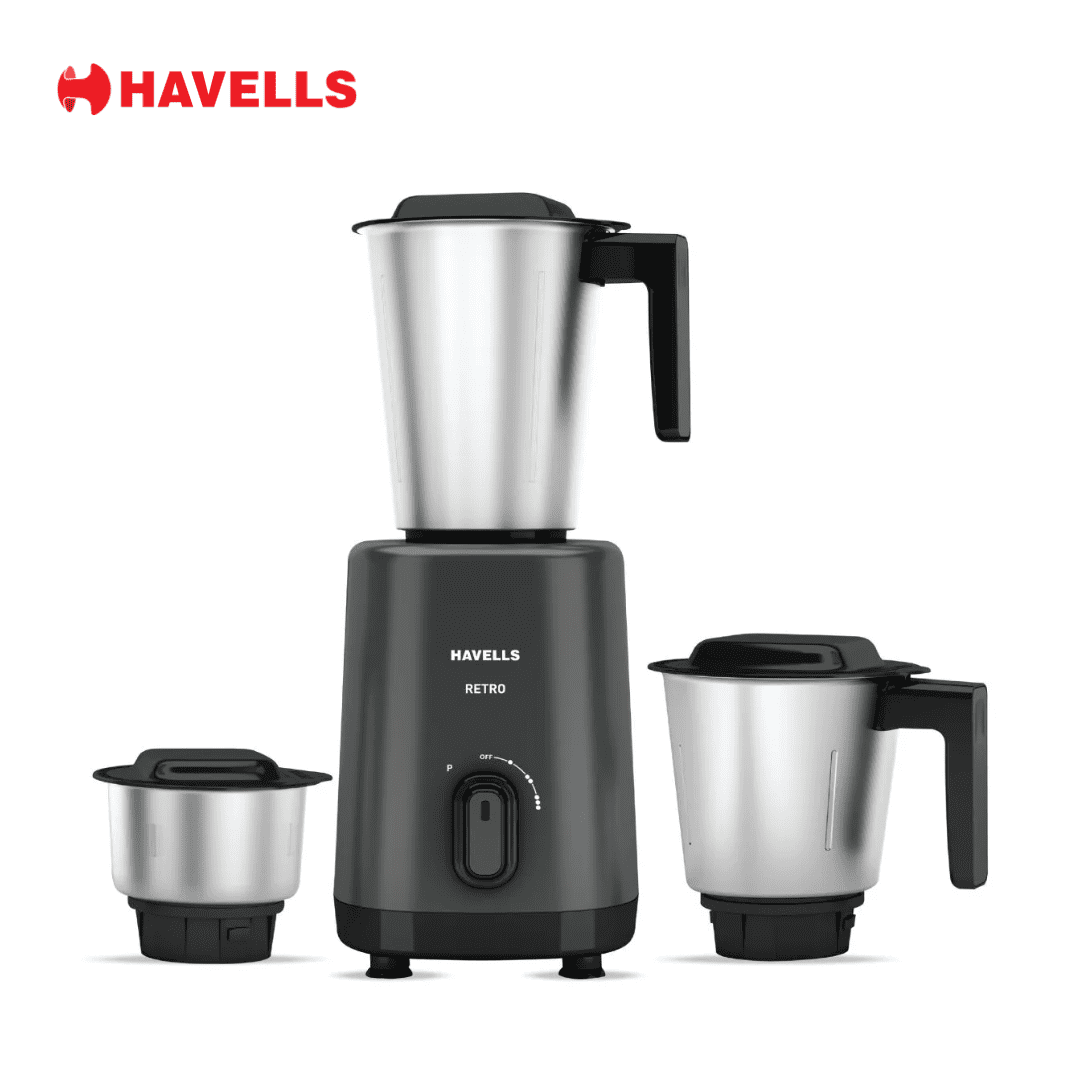 Havells Retro Mixer Grinder, 500 Watts, 5 Year Warranty, 3 Jars