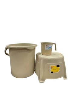 Jaypee Ribbed Series Bathroom Set, Bucket (25 Ltr.) + Mug + Stool – Beige