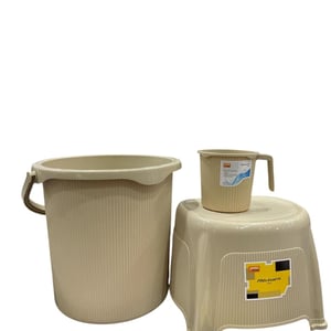 Jaypee Ribbed Series Bathroom Set, Bucket (25 Ltr.) + Mug + Stool - Beige