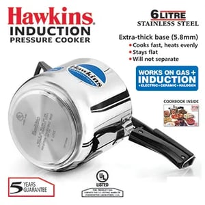 Hawkins Stainless Steel 6 Liter Pressure Cooker (HSS60), Ideal for 6-8 People image 2