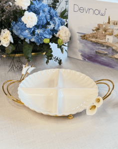 Devnow Ceramic Platter with Gold Accents – Elegant Serveware for Hosting & Gifting – Round Partition Platter