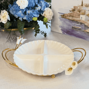 Devnow Ceramic Platter with Gold Accents – Elegant Serveware for Hosting & Gifting - Round Partition Platter