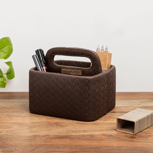 Three Sixty Multi-Purpose Caddy, Premium Faux Leather, Desk, Dining & Remote Organizer, Elegant Utility Storage
