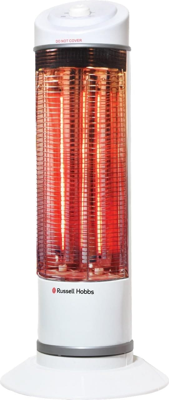 Russell Hobbs 1200W Carbon Infrared Electric Room Heater | 2 Heat Settings, Wide Oscillation, Double Carbon Tubes | 40% Less Power Consumption, Tip-Over Safety Protection | 2-Year Warranty - RCH1200W