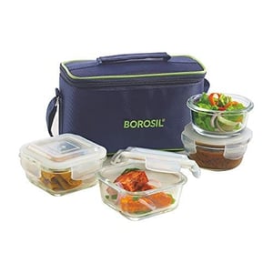 Borosil Klip n Store Universal Lunchbox | Set of 4 (320ml x 2 Square + 240ml x 2 Round), Borosilicate Glass | Microwave & Dishwasher ... image 5