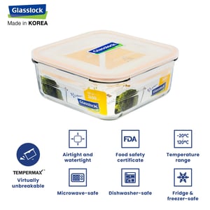GLASSLOCK CLASSIC AIRTIGHT TEMPERED FOOD CONTAINER - SQUARE - 2600 ML, Leak Proof, BPA Free, Microwave & Freezer Safe & Airtight image 2