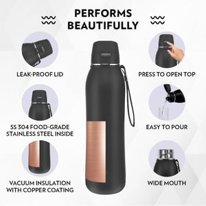 Borosil Riviera Vaccum Bottle, Matt Finish Exterior, Keeps Hot & Cold for upto 12 Hours - Black image 3