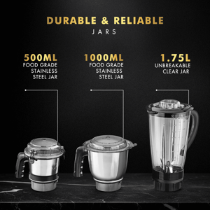 Sujata MG01 1000W Mixer Grinder for Heavy Grinding & Shakes image 2