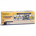 A multi-surface cleaning cloth with dominant colors of yellow, blue, and white, ideal for household cleaning tasks.