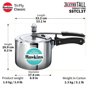 Hawkins Triply 3 Litre Classic Pressure Cooker, Triply Stainless Steel Induction Inner Lid & Tall Design Cooker, Silver (SSTCL3T) image 8