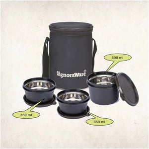 Signoraware Monarch Executive Medium Microsafe Steel |Microwave Safe Lunch Box (3 Stainless Steel Containers + Insulated Bag) (500ml+350ml+350ml) , Set of 3 | Office Series image 12
