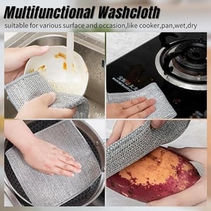 Multipurpose Wire Dishwashing Rags for Wet and Dry Stainless Steel Scrubber Non-Scratch Wire Dishcloth for Washing Dishes Sinks Counters Easy Rinsing Machine Washable Pack of 4 Pcs image 6