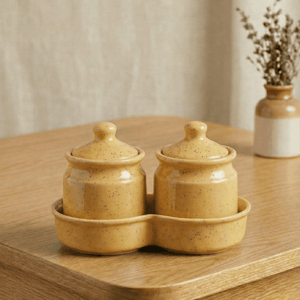 Tatva Ceramic Pickle Set, 2 Pcs Ceramic Jars with Lid - Yellow