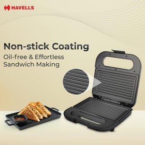 Havells Meltz Grill Sandwich Maker | 800 W | Power Indicator Light | Non-Stick Coating Plates | Heat Resistant Body | Quick Heating (Black) image 4