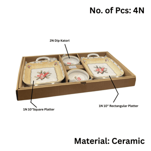 Hi-Luxe Flora 6 pcs Platter Set, Ceramic Serving Set for Casual Hosting & Gifting image 8