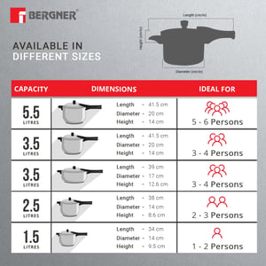 Bergner Argent Tri-Ply Pressure Cooker (3.5 Litres Wide) image 5