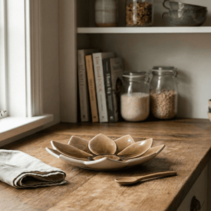 Tatva Mayur Lotus Set, Ceramic Platter Ideal for Serving Dry Snacks