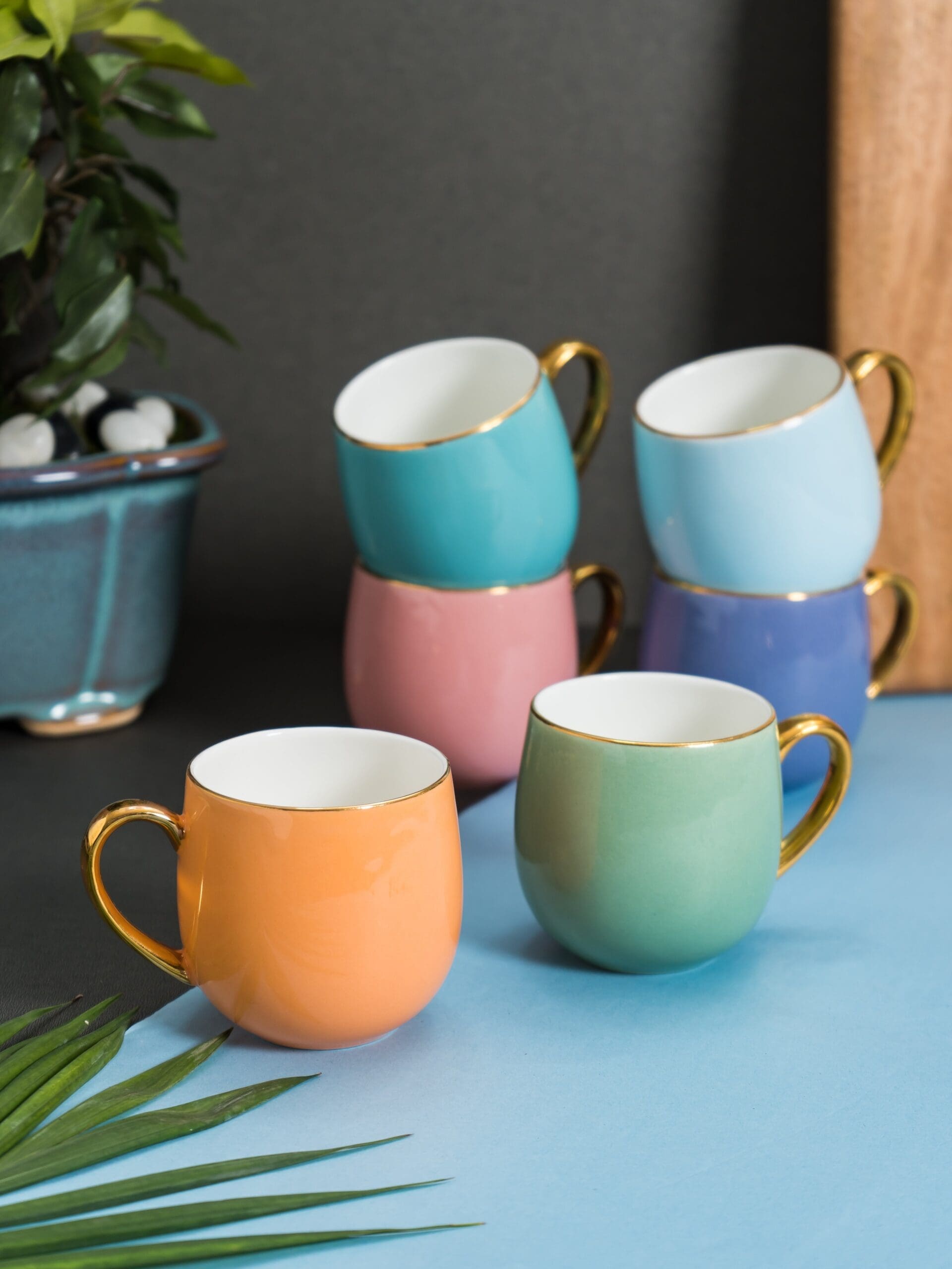 JCPL Charlie Gold Electric Coffee & Tea Mug, Set of 6, Lightweight & Elegant for everyday use