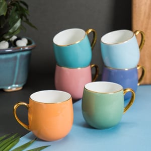 JCPL Charlie Gold Electric Coffee & Tea Mug, Set of 6, Lightweight & Elegant for everyday use