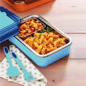 Dubblin Buffet Lunch Box, Stylish & Compact with separate Spoon & Fork Compartment, Well suited for school use - Dark Blue
